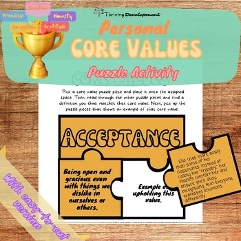 Preview of Core Value Puzzles for Small Groups or Whole-Class Activity for Elementary