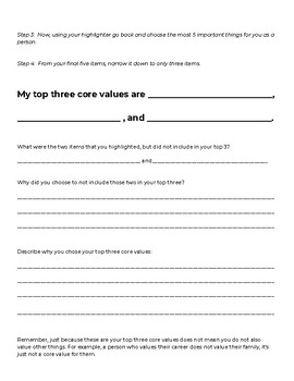 Identifying Your Core Values Worksheet 04/2022