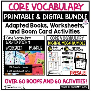 Preview of Core Vocabulary Printable & Digital Adapted Books Worksheets Boom Card Activity