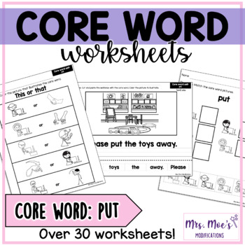 core vocabulary word worksheet for aac put by mrs moes modifications