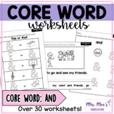 Core Vocabulary Word Worksheets for AAC- And
