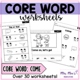 Core Vocabulary Word Worksheets for AAC - Come