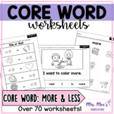Core Vocabulary Word Worksheets for AAC - More and Less