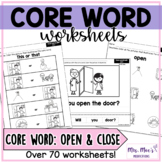 Core Vocabulary Word Worksheets for AAC- Open and Close