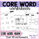 Core Vocabulary Worksheets for AAC- Again
