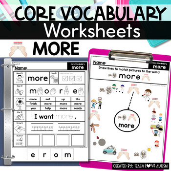 Preview of Core Vocabulary Worksheets: MORE