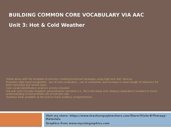 Preview of Core Vocabulary for AAC Users & Nonverbal Students: Unit 3 Weather