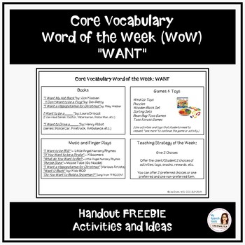 Preview of Core Word of the Week: "WANT" Handout (Distance Learning Resource)