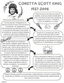 Preview of Coretta Scott King - Historia y Actividades Divertidas; A Worksheet in Spanish
