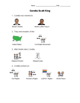 Preview of Coretta Scott King Worksheet (for use with slideshow)
