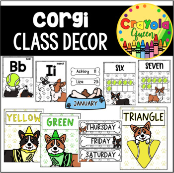 Preview of Corgi Dog Themed Classroom Decor Bundle