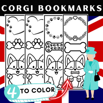 Preview of Corgi Love for HM Queen Elizabeth II Bookmarks to Colour | Corgi Dogs