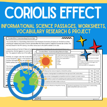 Preview of Coriolis Effect Packet: Informational Passages, Worksheets, Vocabulary, Research