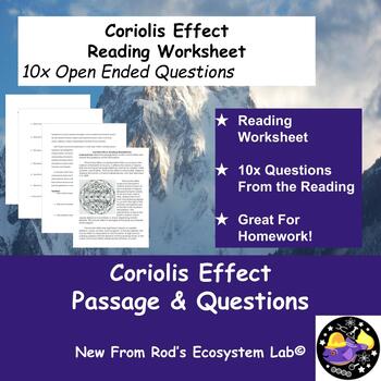 Preview of Coriolis Effect Reading Worksheet **Editable**