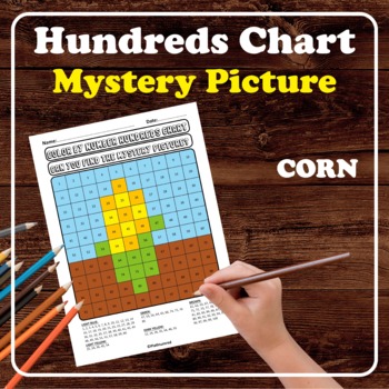 Preview of Corn Hundreds Chart Mystery Picture No Prep Place Value Color by Number