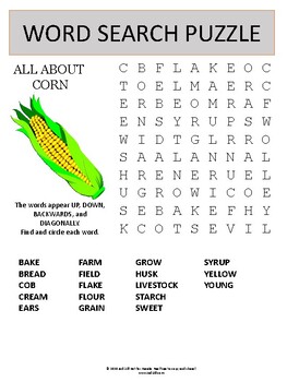 Corn Word Search Puzzle by Puzzles to Play Teachers Pay Teachers