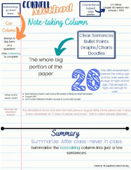 Preview of Cornell Method Note Taking Template & Directions