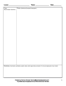Preview of Cornell Note Outline