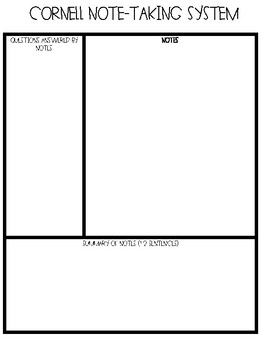 Preview of Cornell Note Taking Sheet with Example