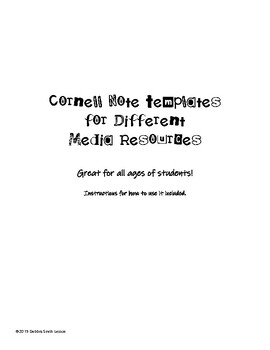Preview of Cornell Note Templates for Various Media Resources