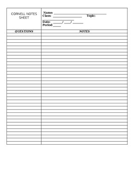 Cornell Notes by Meganisprimary | TPT