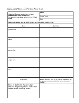 Preview of Cornell Notes "Bonne Annee" 8th grade Collections Immigration *Remote Learning