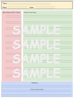 Preview of Cornell Notes Colored 2-lined Template