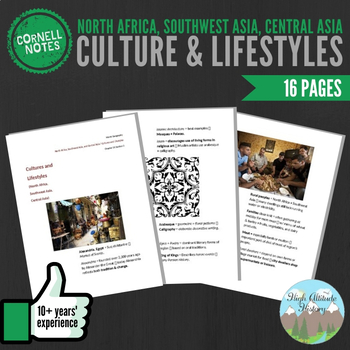 Preview of Cornell Notes (Culture & Lifestyles): North Africa, Southwest Asia, Central Asia