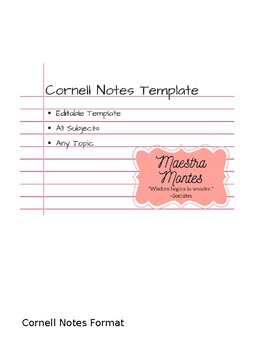 Preview of Cornell Notes Template (Editable)