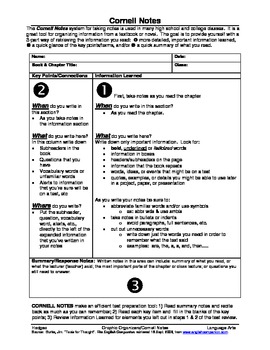 Preview of Cornell Notes Graphic Organizer