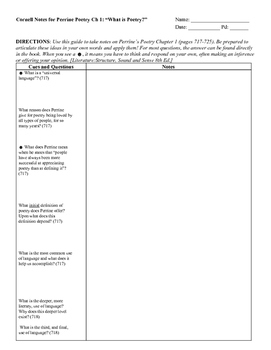 Preview of Cornell Notes: Poetry Ch 1 (What is Poetry?) AP Literature