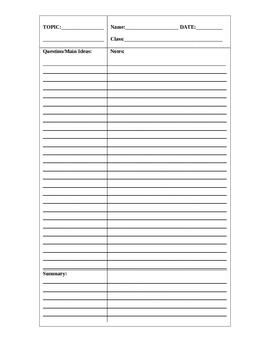 Cornell Notes Printable FREEBIE by Mrs. Martin's Room | TpT