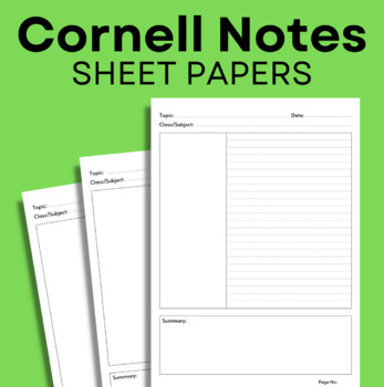 Preview of Cornell Notes Sheet Papers - Cornell Note-Taking System for Students & Teachers