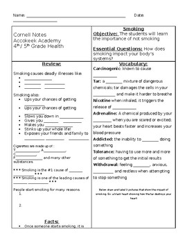 Cornell Notes : Smoking by Alesha Blue | TPT