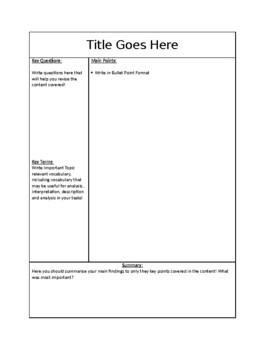 Preview of Cornell Notes Template