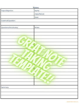 Preview of Cornell Notes Template