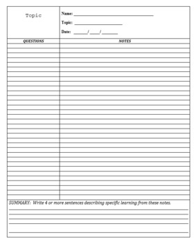 Preview of Cornell Notes Template (Editable Word Document)