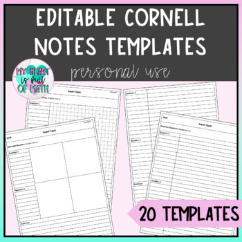 Preview of Cornell Notes Templates - Editable