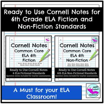 Preview of Cornell Notes for ELA Grade 6 Fiction and Non-Fiction Standards