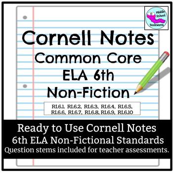 Preview of Cornell Notes for ELA Grade 6 Non-Fictional Standards