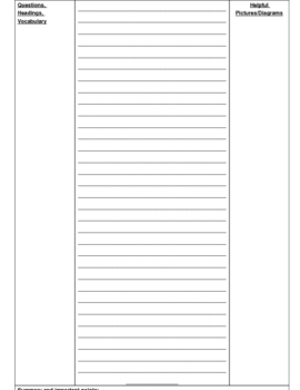 Preview of Cornell notes template with space for diagrams and drawings