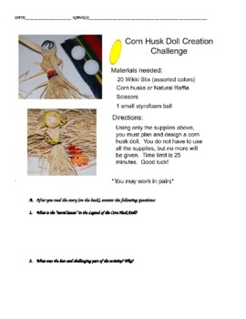 Preview of Cornhusk Doll Challenge Activity