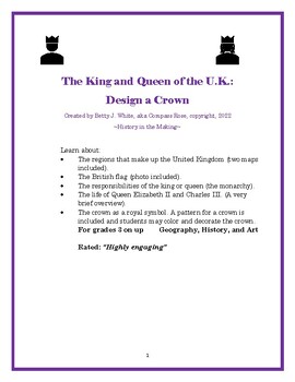 Preview of The King and Queen of the U.K.: Design a Crown, Grades 3 on up
