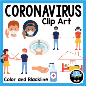 Preview of Coronavirus Covid-19 Clip Art: color and black line for kid friendly resources