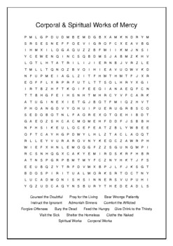 Corporal Spiritual Works of Mercy Crossword Word Search Bell Ringer