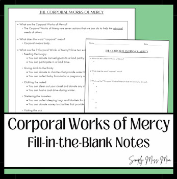 Preview of Corporal Works of Mercy Fill-in-the-Blank Notes