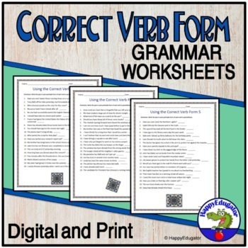 Preview of Correct Verb Form Grammar Worksheets ELA Test Prep with Easel Activity