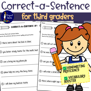 Preview of Correct-a-Sentence for Third Graders EDITABLE