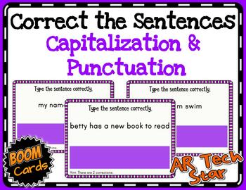 Preview of Correct the Sentences - Captialization & Punctuation Boom Cards