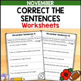 Correct the Sentences Worksheets (November) - Fix It Up Sentences